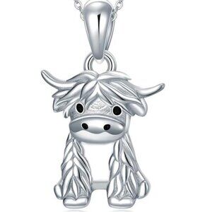 Highland Cow Necklace Sterling Silver Cute Scotland Cow Pendant